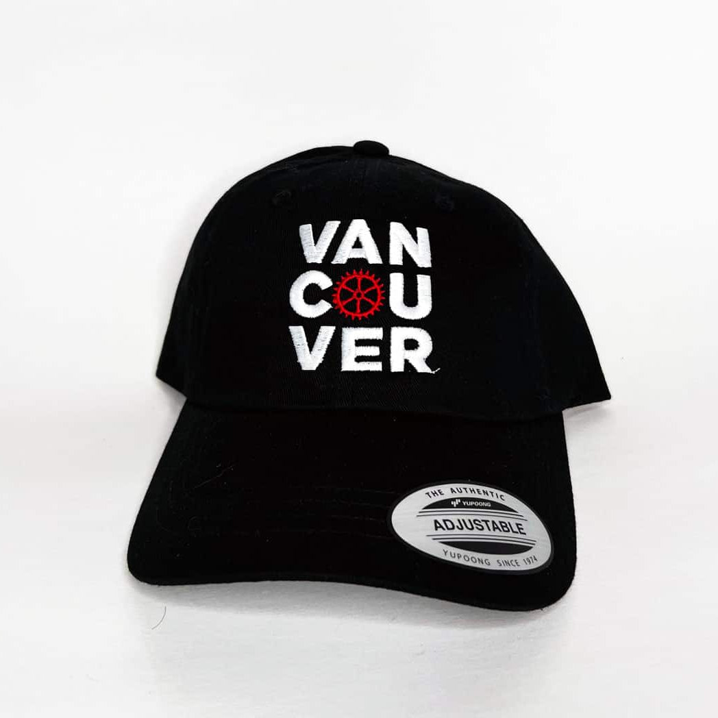 Black cap with 'Vancouver' embroidered text on a white background