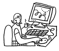 illustration of woman working on a computer at a desk